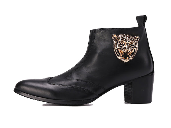 Santimon Men's Leather Zipper Lion Western Boots