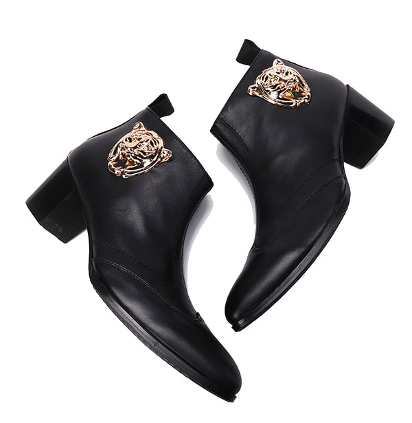 Santimon Men's Leather Zipper Lion Western Boots