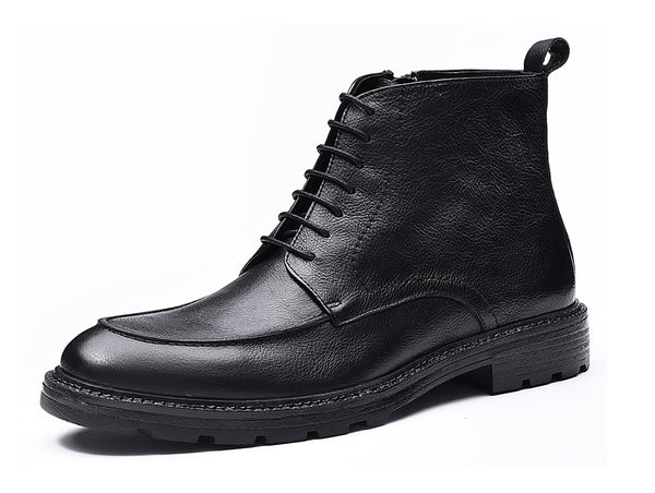 Santimon Men's Leather Zipper Retro Dress Boots