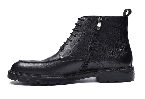 Santimon Men's Leather Zipper Retro Dress Boots