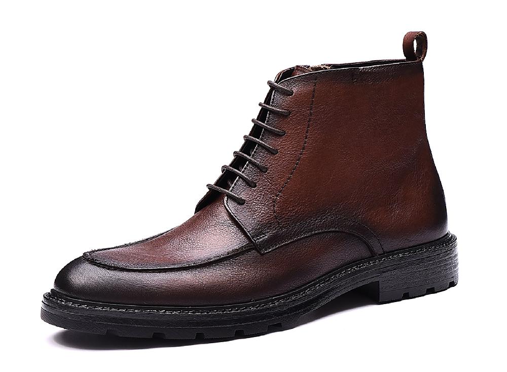 santimon Men's Leather Zipper Retro Dress Boots