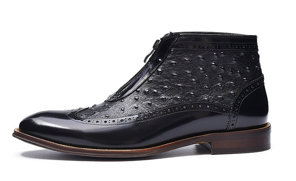 Santimon Men's Leather Zipper Western Boots