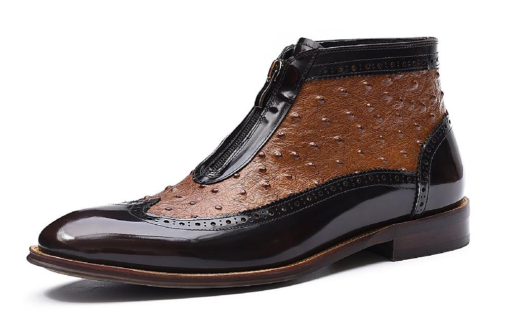 santimon Men's Leather Zipper Western Boots