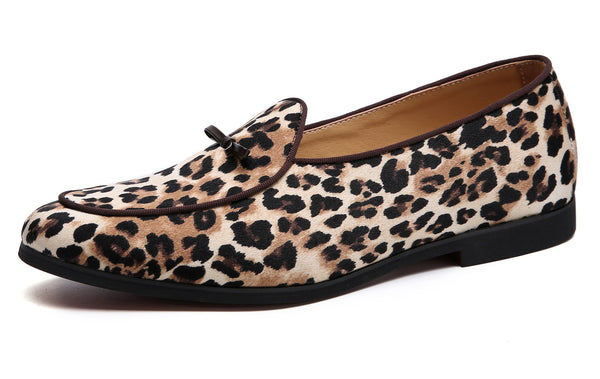 Santimon Men's Leopard Bow Casual Loafers