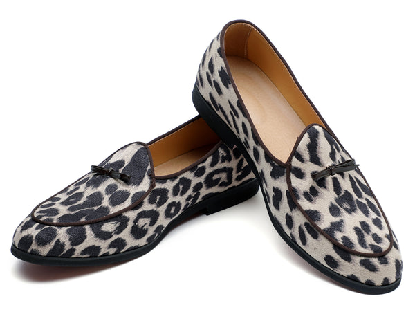Santimon Men's Leopard Bow Casual Loafers