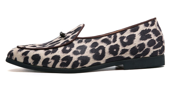 Santimon Men's Leopard Bow Casual Loafers