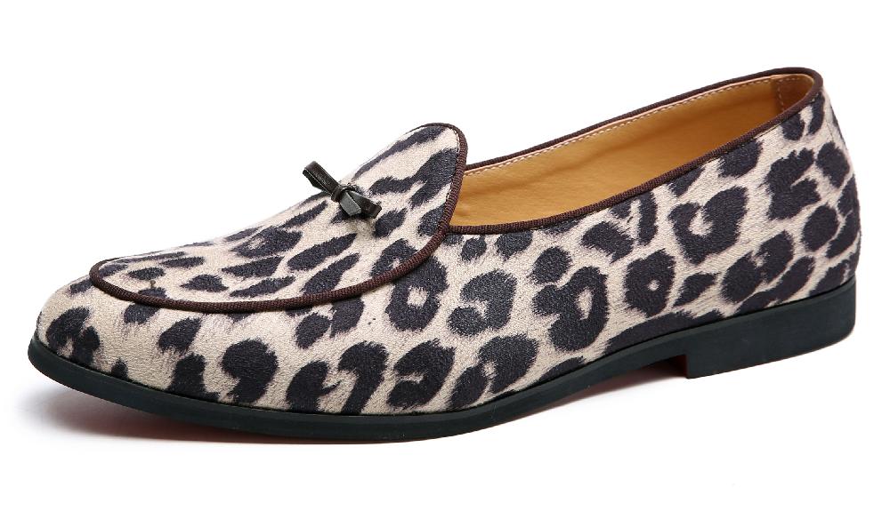 santimon Men's Leopard Bow Casual Loafers