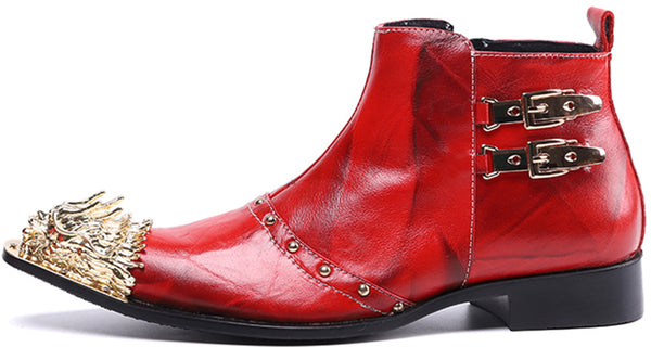 Santimon Men's Lion Metal Tip Western Boots