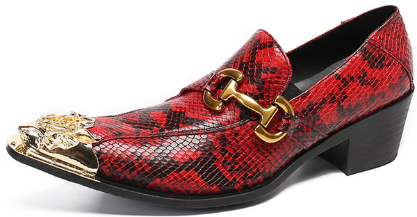 Santimon Men's Lion Metal Tip Western Loafers