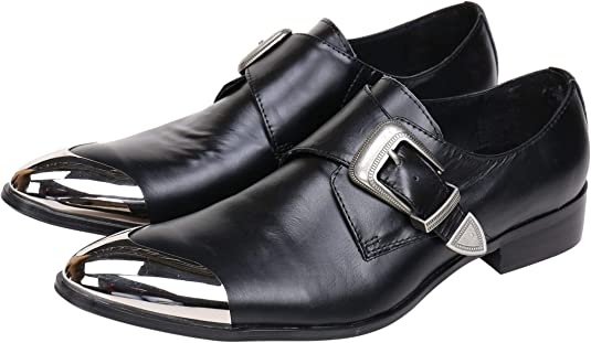 santimon Men's Metal Tip Buckle Western Loafers