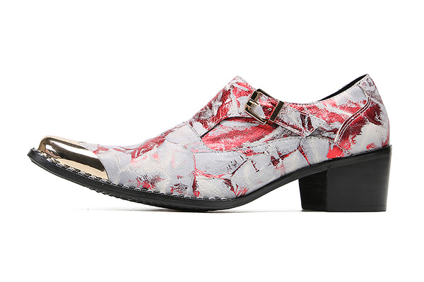 Santimon Men's Metal-Tip Buttons Western Loafers