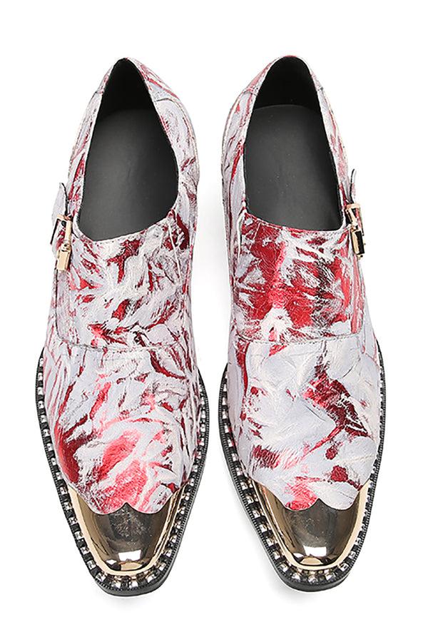 Santimon Men's Metal-Tip Buttons Western Loafers