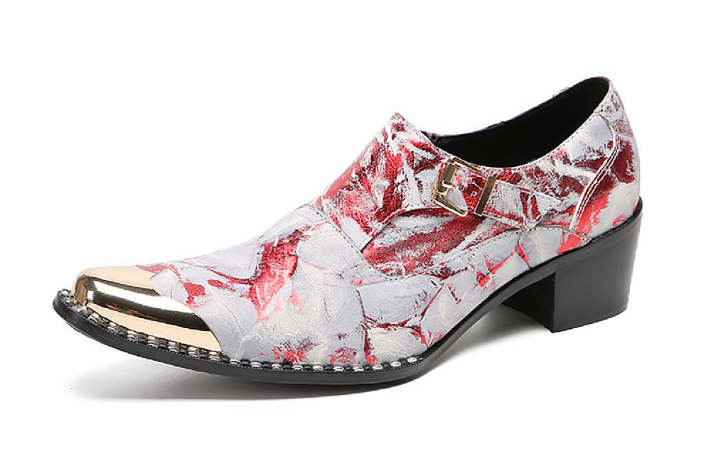 santimon Men's Metal-Tip Buttons Western Loafers