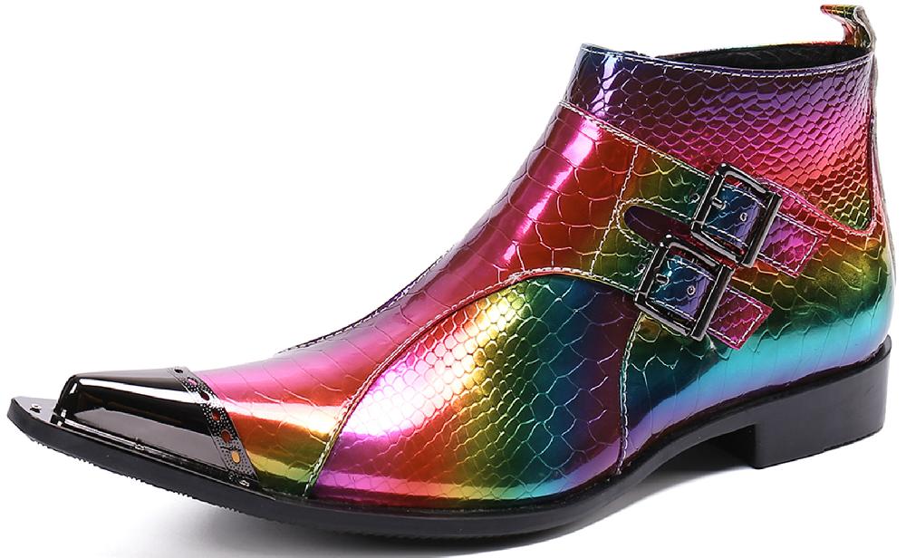 santimon Men's Metal Tip Colorful Western Boots
