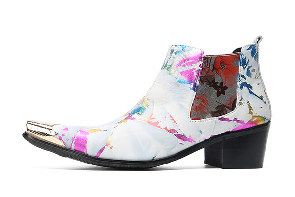 Santimon Men's Metal Tip Graffiti Western Boots