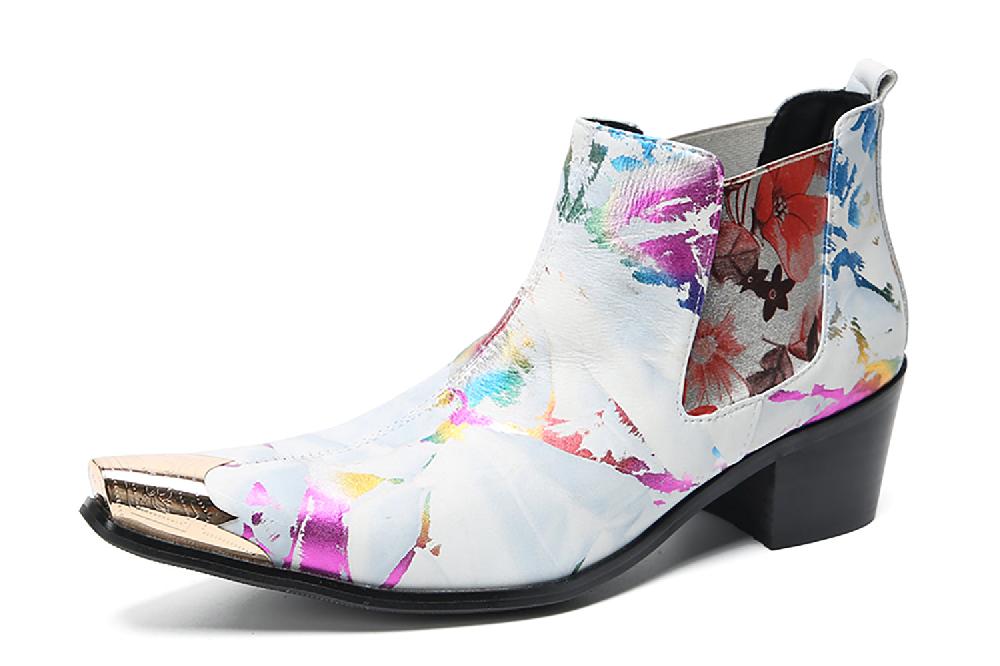 santimon Men's Metal Tip Graffiti Western Boots
