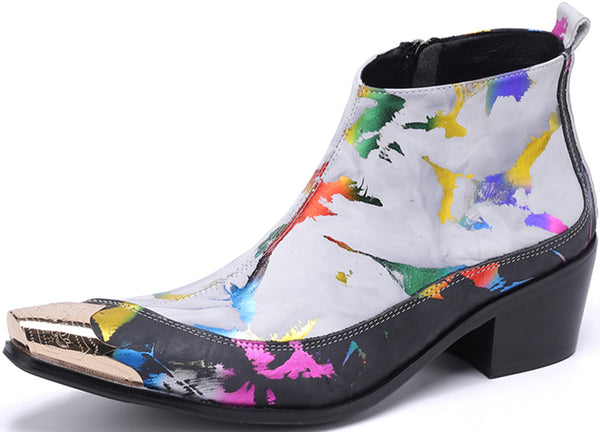 Santimon Men's Metal Tip Handwriting Western Boots