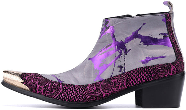 Santimon Men's Metal Tip Handwriting Western Boots