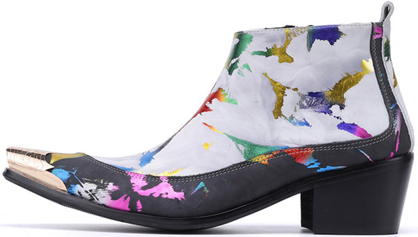 Santimon Men's Metal Tip Handwriting Western Boots