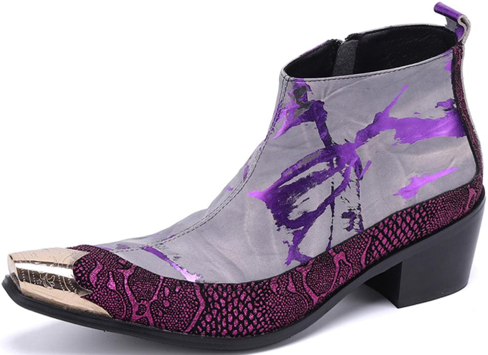 santimon Men's Metal Tip Handwriting Western Boots