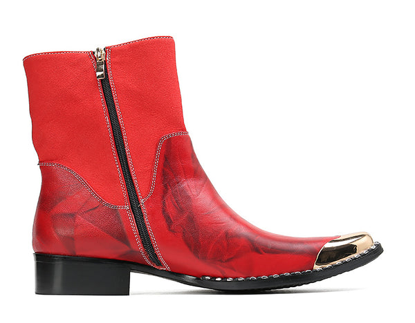 Santimon Men's Metal Tip High-Top Western Boots