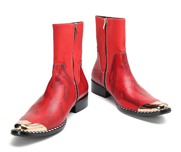 Santimon Men's Metal Tip High-Top Western Boots