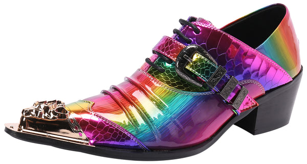 Santimon Men's Metal Tip Lace-Up Cuban Heel Loafer