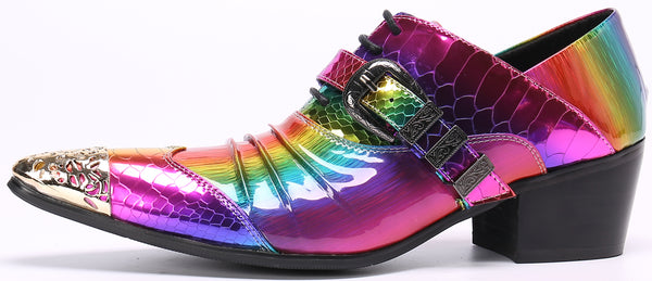 Santimon Men's Metal Tip Lace-Up Cuban Heel Loafer