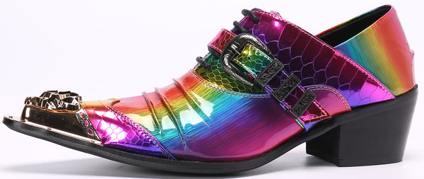 Santimon Men's Metal Tip Lace-Up Cuban Heel Loafer