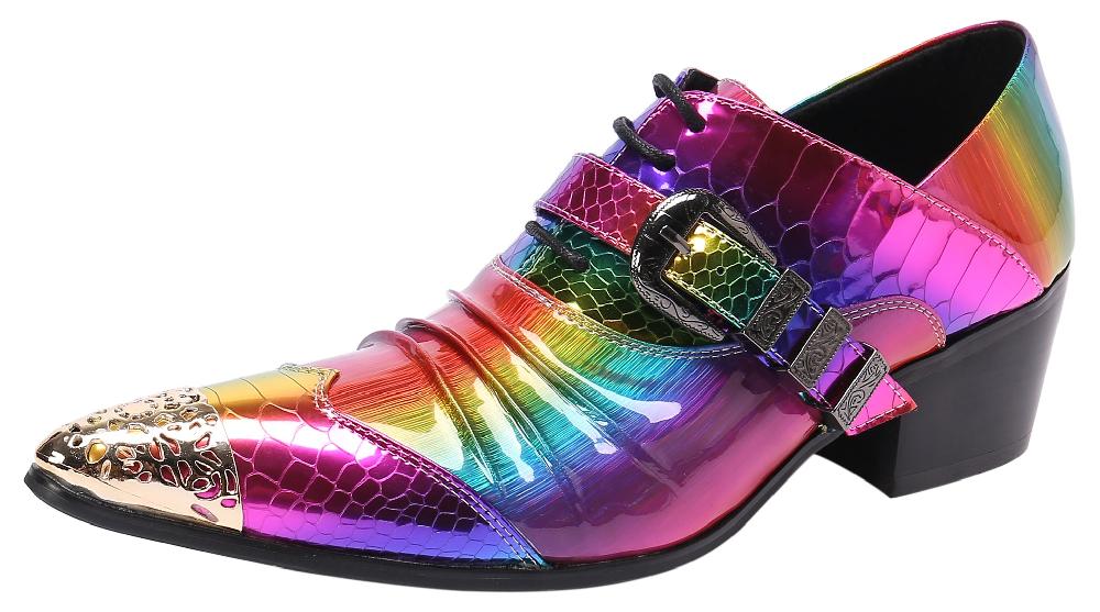 santimon Men's Metal Tip Lace-Up Cuban Heel Loafer