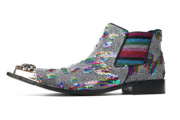 Santimon Men's Metal Tip Sequins Western Boots