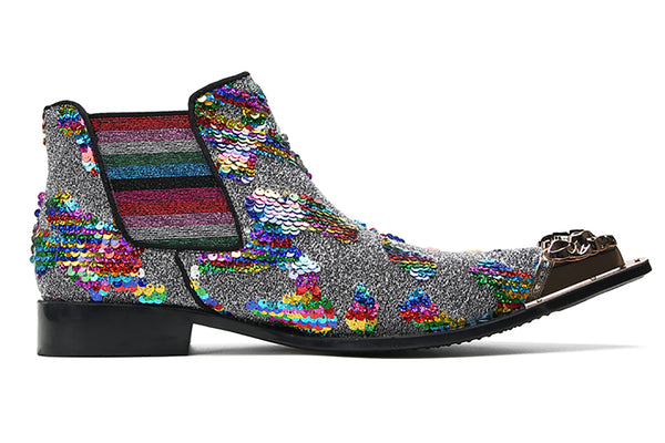 Santimon Men's Metal Tip Sequins Western Boots