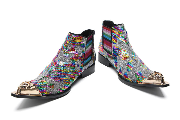 Santimon Men's Metal Tip Sequins Western Boots