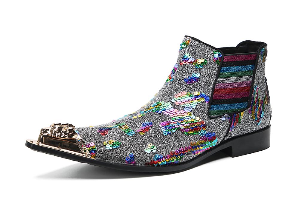 santimon Men's Metal Tip Sequins Western Boots