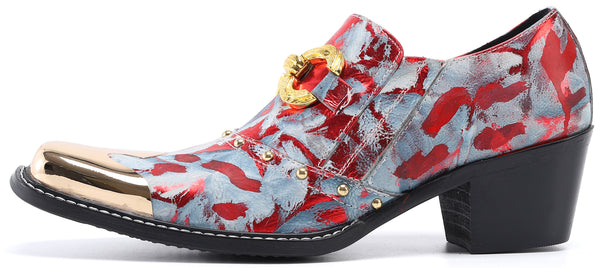 Santimon Men's Metal Tip Studded Western Loafers