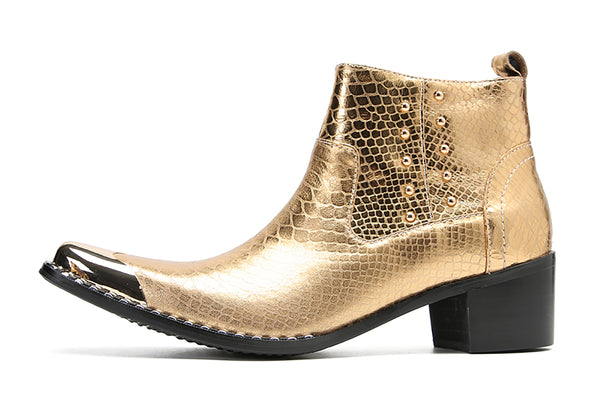 Santimon Men's Metal-Tip Toe Beaded Western Boots