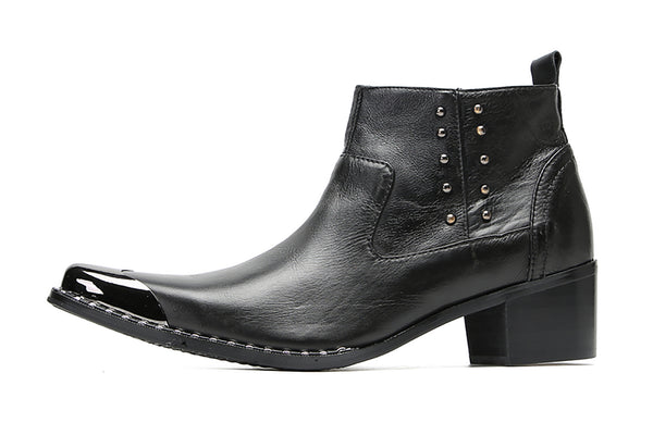 Santimon Men's Metal-Tip Toe Beaded Western Boots