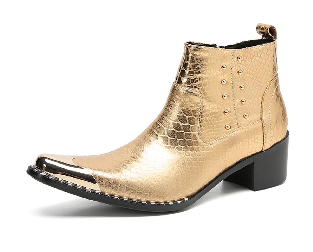 santimon Men's Metal-Tip Toe Beaded Western Boots