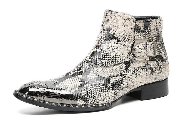 Santimon Men's Metal-Tip Toe Buttons Western Boots