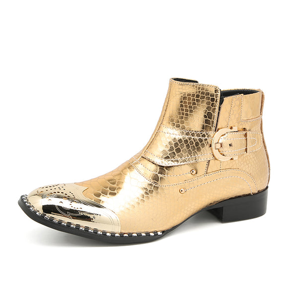 Santimon Men's Metal-Tip Toe Buttons Western Boots