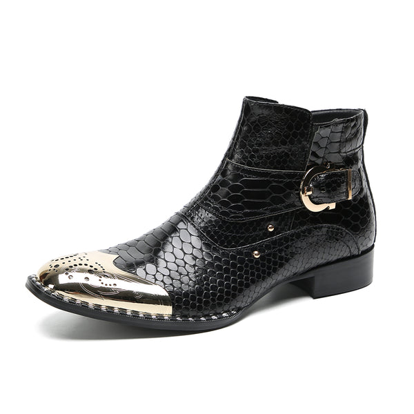 Santimon Men's Metal-Tip Toe Buttons Western Boots