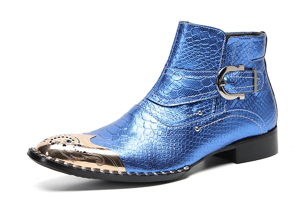 santimon Men's Metal-Tip Toe Buttons Western Boots