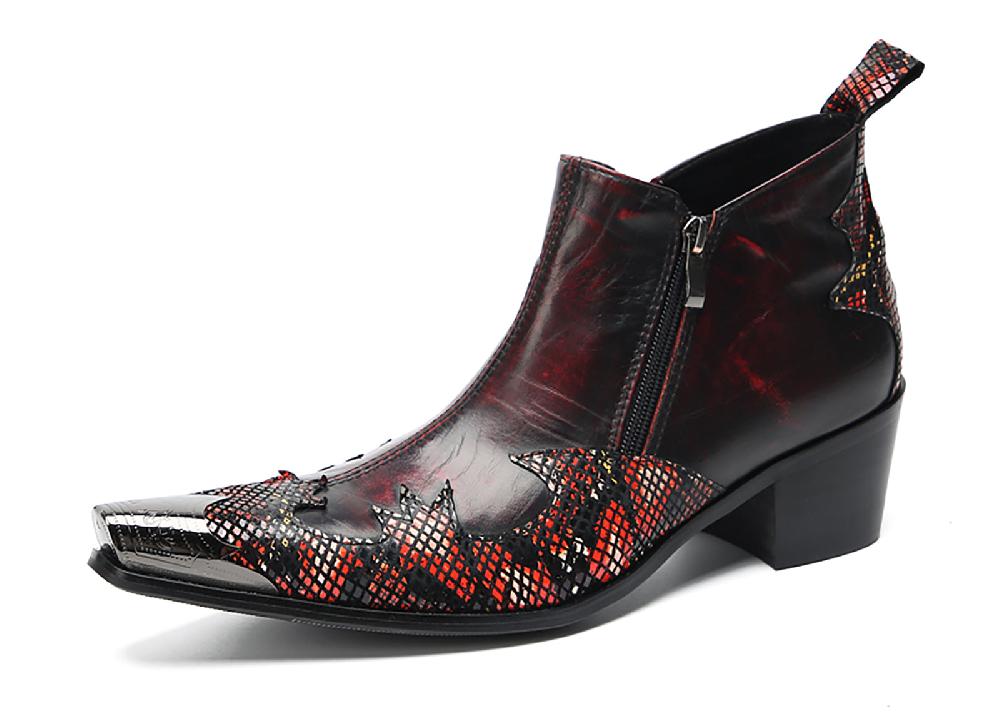 santimon Men's Metal Tip Western Ankle Boots