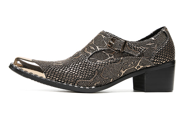 Santimon Men's Metal-Tip Western Buckle Loafers