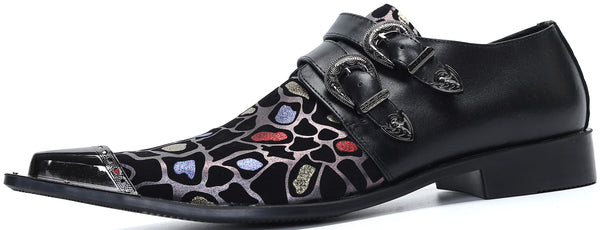 Santimon Men's Metal Tip Western Buttons Loafers