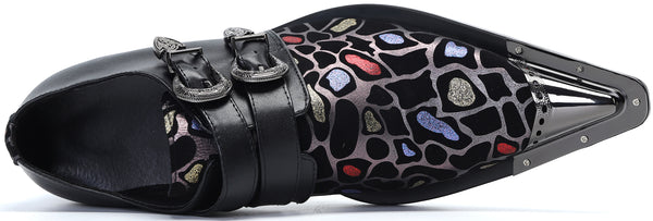 Santimon Men's Metal Tip Western Buttons Loafers