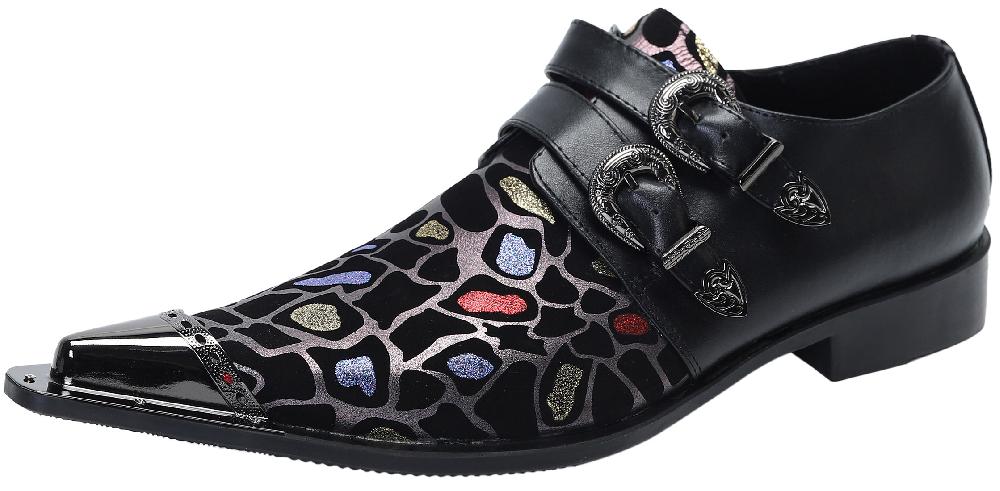 santimon Men's Metal Tip Western Buttons Loafers