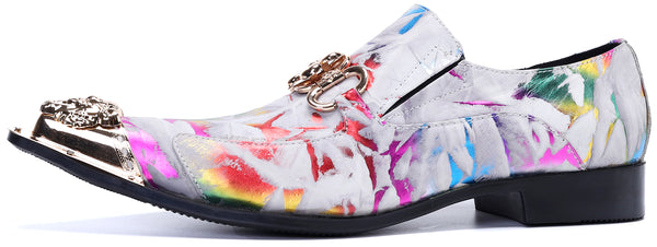 Santimon Men's Metal Tip Western Colorful Loafers