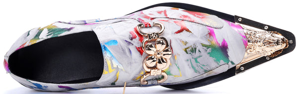 Santimon Men's Metal Tip Western Colorful Loafers
