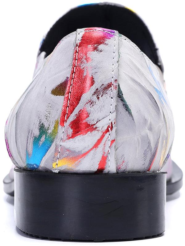 Santimon Men's Metal Tip Western Colorful Loafers